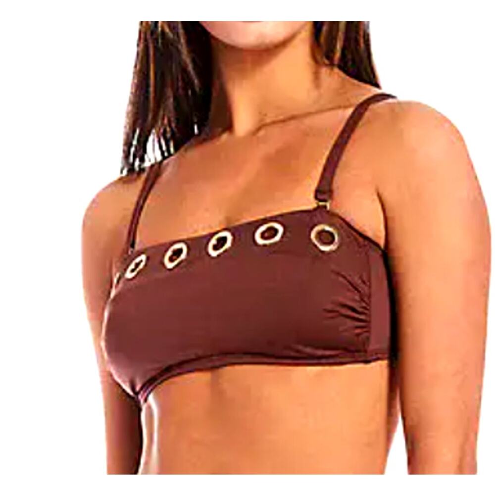 Gibson Latimer Bandeau Grommet Bikini Swim Top | Sz M, Bronze Brown